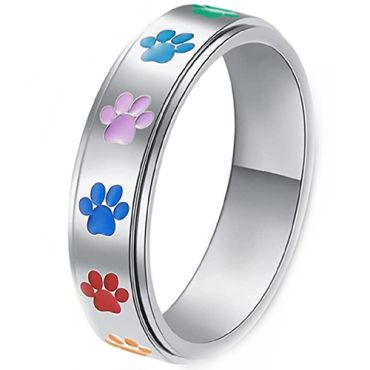 **COI Titanium Rainbow Color Paws Print Step Edges Ring-8372AA