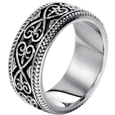 **COI Titanium Black Silver Celtic Ring With Hearts-8384AA