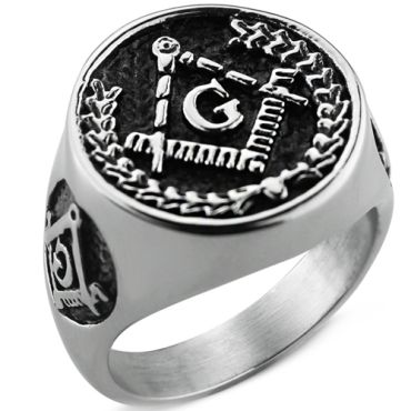 **COI Titanium Black Silver Masonic Freemason Ring-8388AA