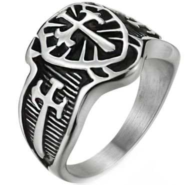 **COI Titanium Black Silver Ring With Cross-8389AA