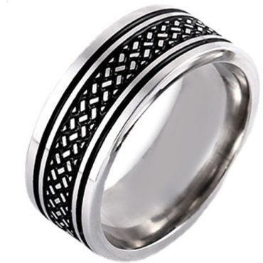 **COI Titanium Black Silver Tire Tread Ring-8397AA