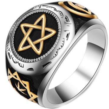 **COI Titanium Black Gold Tone Silver Ring With Stars-8403AA