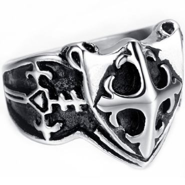 **COI Titanium Black Silver Ring With Cross-8408AA