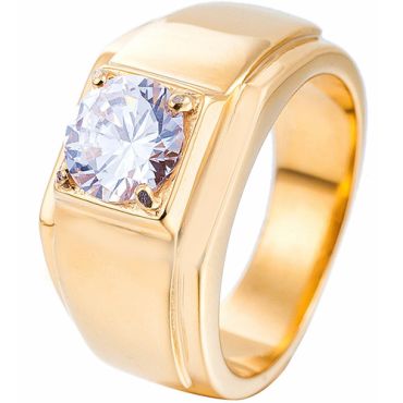 **COI Titanium Gold Tone/Silver Solitaire Ring With Cubic Zirconia-8429AA