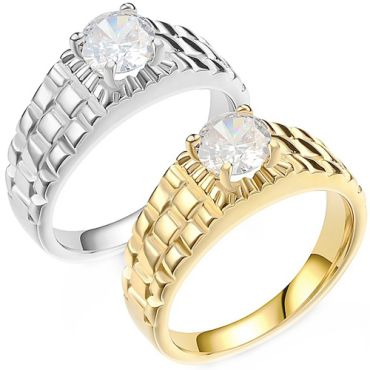 **COI Titanium Gold Tone/Silver Solitaire Ring With Cubic Zirconia-8441AA