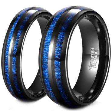 **COI Black Tungsten Carbide Dome Court Ring With Carbon Fiber-8444AA