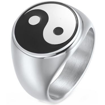 **COI Titanium Black/Silver Ying Yang Ring-8453AA