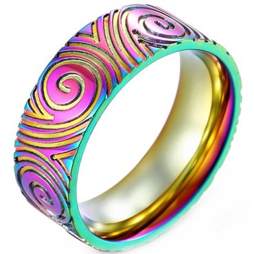 **COI Titanium Black/Silver/Rainbow Color Waves Grooves Ring-8454AA