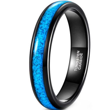 **COI Black Tungsten Carbide Dome Court Ring With Blue Crushed Opal-8458AA