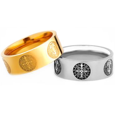 **COI Titanium Gold Tone/Silver Cross Pipe Cut Flat Ring-8470AA