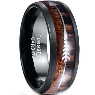 **COI Black Tungsten Carbide Dome Court Ring With Wood & Arrows-8480AA