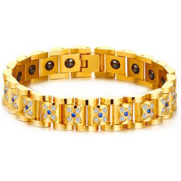 COI Gold Tone Titanium Cubic Zirconia Bracelet With Steel Clasp(Length: 8.27 inches)-8495AA