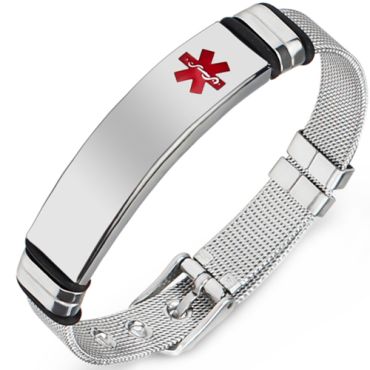 COI Titanium Black Red Silver Medical Alert Bracelet With Steel Clasp(Length: 9.06 inches)-8509AA