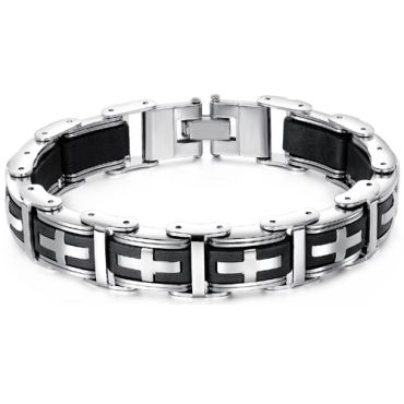 COI Titanium Black Silver Bracelet With Steel Clasp(Length: 8.66 inches)-8529AA