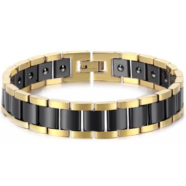 COI Titanium Gold Tone Black/Silver Bracelet With Steel Clasp(Length: 8.46 inches)-8536AA