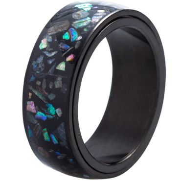 **COI Black Titanium Abalone Shell Step Edges Ring-8545AA