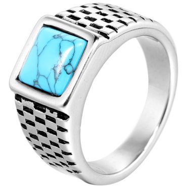 **COI Titanium Black Silver Grooves Ring With Stone-8553AA