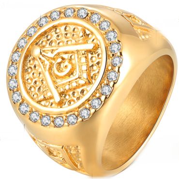 **COI Gold Tone Titanium Ring With Cubic Zirconia-8567AA