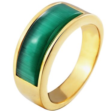**COI Titanium Gold Tone/Silver Ring With Synthetic Jade-8569AA