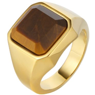 **COI Gold Tone Titanium Ring With Tiger Eye-8573AA