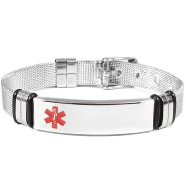 COI Titanium Black Silver Medical Alert Bracelet With Steel Clasp(Length: 8.46 inches)-8583AA