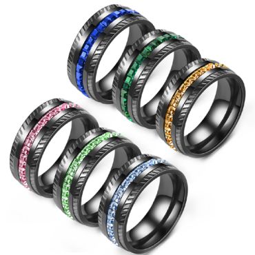 **COI Black Titanium Tire Tread Ring With Cubic Zirconia-8600AA