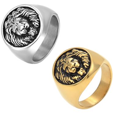 **COI Titanium Black Gold Tone/Silver Lion Head Ring-8609AA