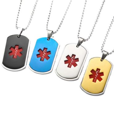 COI Titanium Silver/Gold Tone/Blue/Black Silver Red Medical Alert Dog Tag Pendant-8618AA