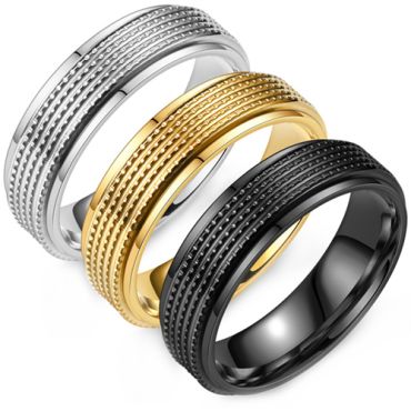 **COI Titanium Black/Gold Tone/Silver Step Edges Ring-8628AA