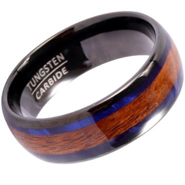 **COI Black Tungsten Carbide Abalone Shell & Wood Dome Court Ring-8630AA