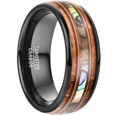 **COI Black Tungsten Carbide Abalone Shell & Wood Dome Court Ring-8641