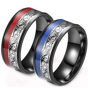 **COI Titanium Black Silver Red/Blue Celtic Ring-8665