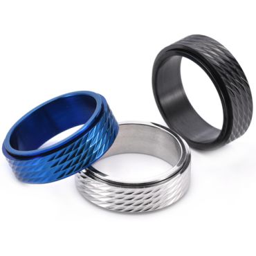 **COI Titanium Blue/Black/Silver Faceted Step Edges Ring-8682
