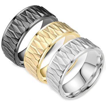 **COI Titanium Black/Gold Tone/Silver Step Edges Ring-8672