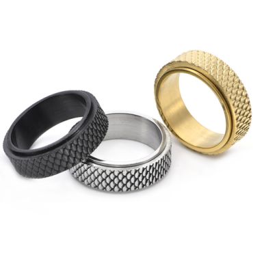 **COI Titanium Black/Gold Tone/Silver Step Edges Ring-8695