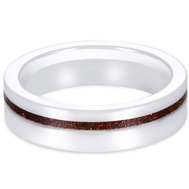 **COI White Ceramic Pipe Cut Flat Ring With Meteorite-8693