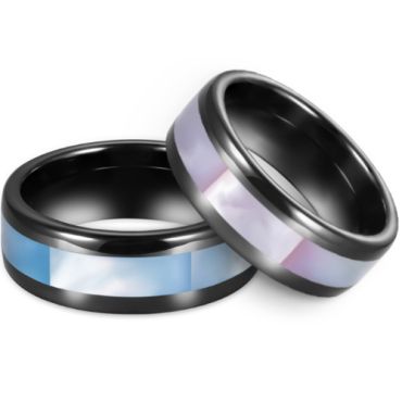 **COI Black Tungsten Carbide Beveled Edges Ring With Abalone Shell-8694