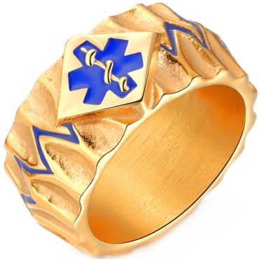 **COI Titanium Gold Tone Blue Medical Alert Ring-8706AA