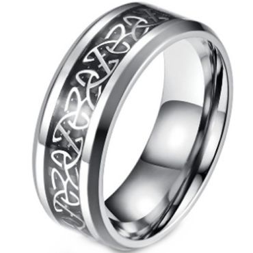 **COI Titanium Black/Gold Tone/Silver Trinity Knots Beveled Edges Ring With Carbon Fiber-8724AA