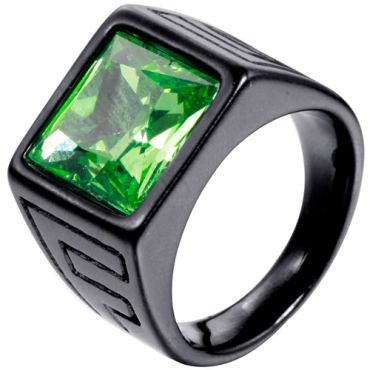 **COI Titanium Black/Gold Tone Ring With Created Green Emerald-8749AA