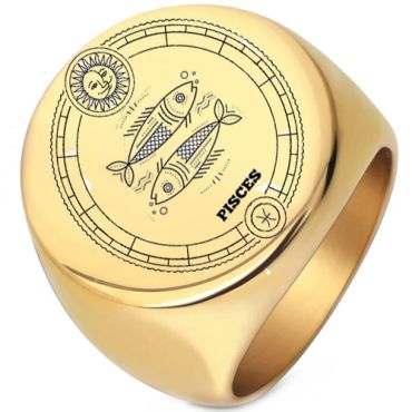**COI Titanium Gold Tone/Silver Ring With Custom Zodiac Sign-8753AA