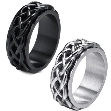 **COI Titanium Black/Silver Celtic Claddagh Rotating Ring-8758AA