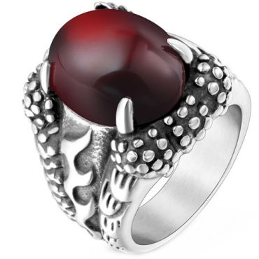 **COI Titanium Black Silver Ring With Created Red Ruby Cabochon-8774AA
