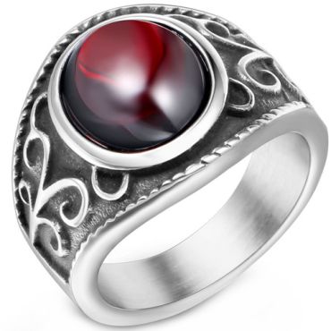 **COI Titanium Black Silver Ring With Created Red Ruby Cabochon-8803AA