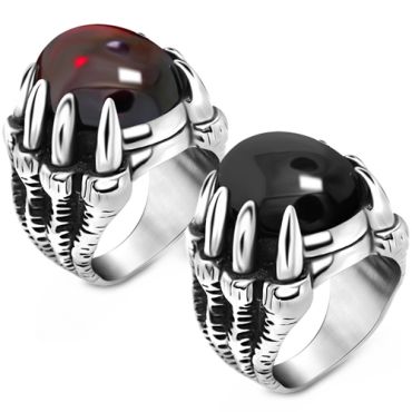 **COI Titanium Black Silver Dragon Claws Ring With Created Red Ruby/Black Onyx Cabochon-8804AA