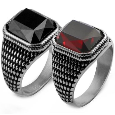 **COI Titanium Black Silver Ring With Black Onyx or Created Red Ruby-8806AA