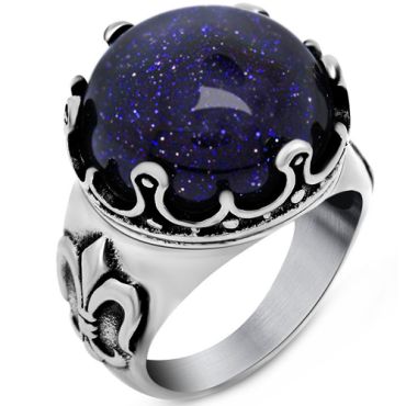 **COI Titanium Fleur De Lis Ring With Created Blue Sapphire-8809AA