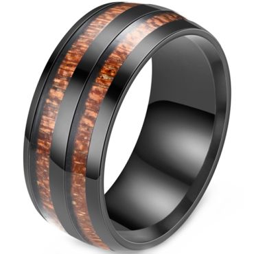 **COI Black Titanium Dome Court Ring With Wood-8811AA