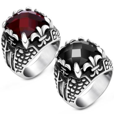 **COI Titanium Black Silver Ring With Black Onyx or Created Red Ruby-8812AA