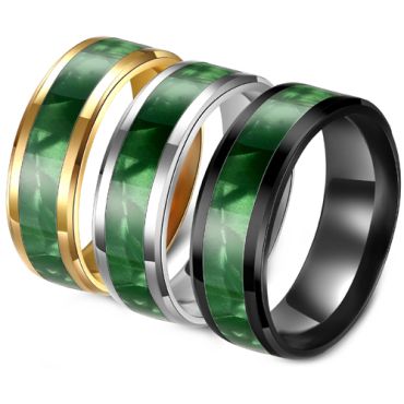 **COI Titanium Black/Gold Tone/Silver Beveled Edges Ring With Green Camo-8817AA